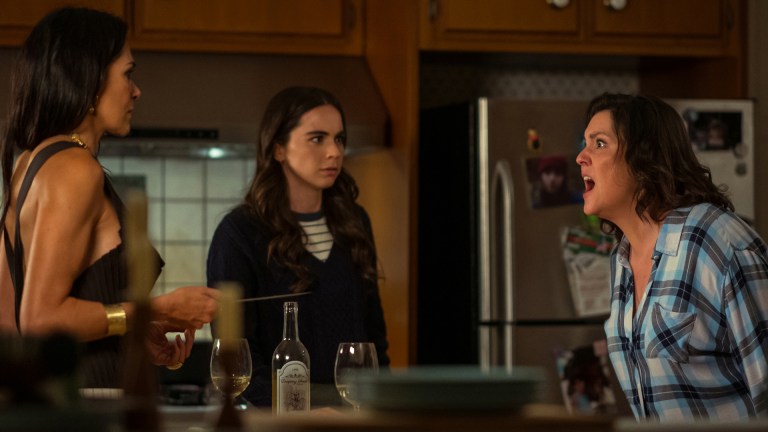 Simone Kessell as Lottie, Sarah Desjardins as Callie Sadecki and Melanie Lynskey as Shauna in Yellowjackets, episode 3, season 3, streaming on Paramount+ with SHOWTIME, 2025
