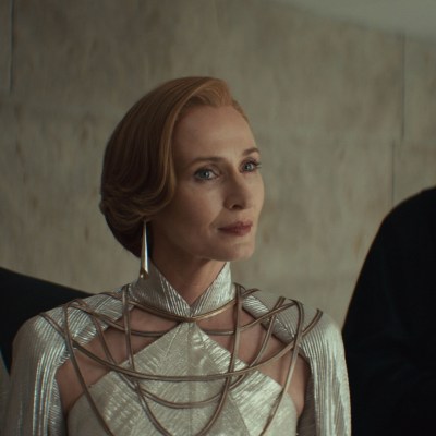 Perrin Fertha (Allistair Mackenzie), Mon Mothma (Genevieve O'Reilly) and Luthen Rael (Stellan Skarsgård) in Lucasfilm's ANDOR Season 2