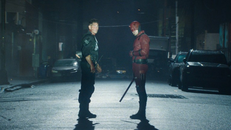 (L-R) Frank Castle/The Punisher (Jon Bernthal) and Matt Murdock/Daredevil (Charlie Cox) in Marvel Television's DAREDEVIL: BORN AGAIN, exclusively on Disney+. Photo courtesy of Marvel Television. © 2025 MARVEL.