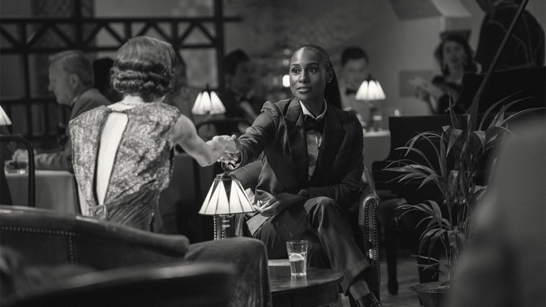 Emma Corrin and Issa Rae in black and white image from Black Mirror&rsquo;s Hotel Reverie