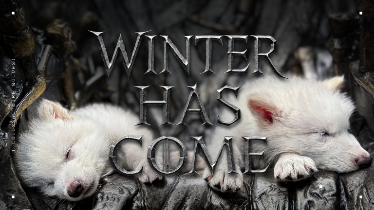 Colossal dire wolves on the Iron Throne
