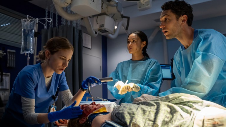 Willa Fitzgerald as Danny, Chelsea Muirhead as Sophie Chan, and Colin Woodell as Xander Phillips in Episode 110 of Pulse