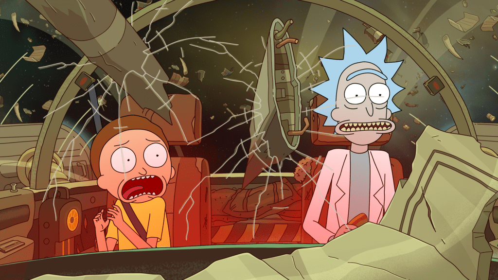 Rick and Morty are terrified by damage to their spaceship.