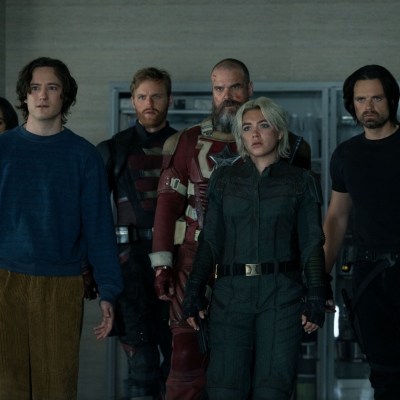 Ghost (Hannah John-Kamen), Bob (Lewis Pullman), John Walker (Wyatt Russell), Alexei Shostakov/Red Guardian (David Harbour), Yelena Belova (Florence Pugh) and Bucky Barnes (Sebastian Stan)in Marvel Studios' THUNDERBOLTS*. Photo by Chuck Zlotnick. © 2025 MARVEL.