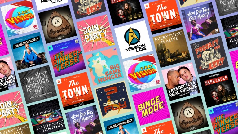 Collection of podcast covers.