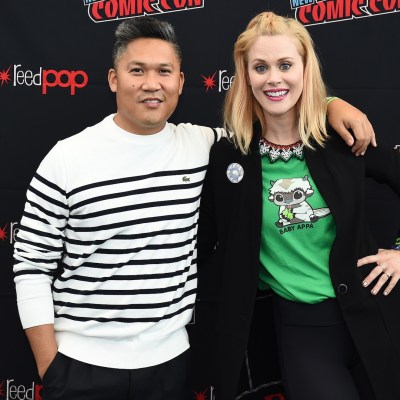 NEW YORK, NEW YORK - OCTOBER 09: Dante Basco and Janet Varney pose for a photo at Avatar: Braving the Elements LIVE during Day 3 of New York Comic Con 2021 at Jacob Javits Center on October 09, 2021 in New York City.