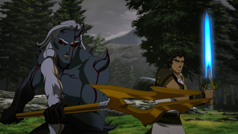 Blood of Zeus: Season 3. (L-R) Elias Toufexis as Seraphim and Derek Phillips as Heron in Blood of Zeus: Season 3. Cr. NETFLIX © 2025