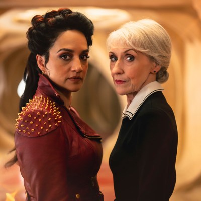 Archie Panjabi and Anita Dobson in Doctor Who episode "Wish World"