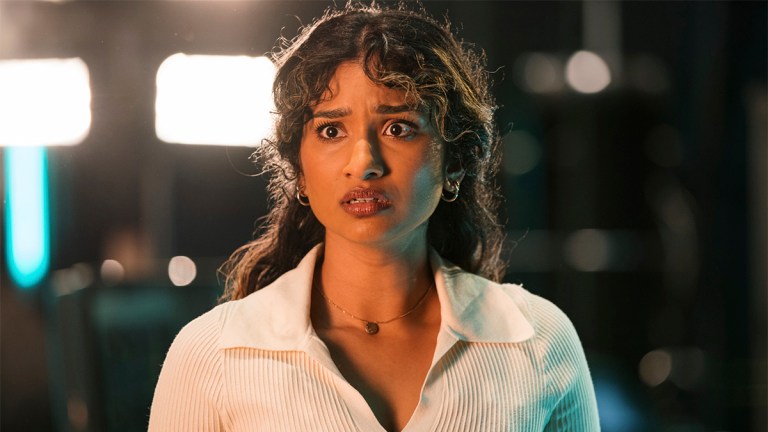 Varada Sethu looking worried in Doctor Who episode "The Reality War"