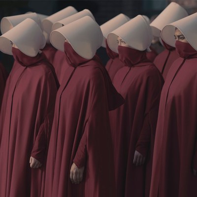 A group of Handmaids in red cloaks in The Handmaid's Tale season 6