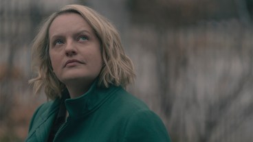 Elisabeth Moss with mid-length blonde hair and a green coat in The Handmaid's Tale season 6 finale
