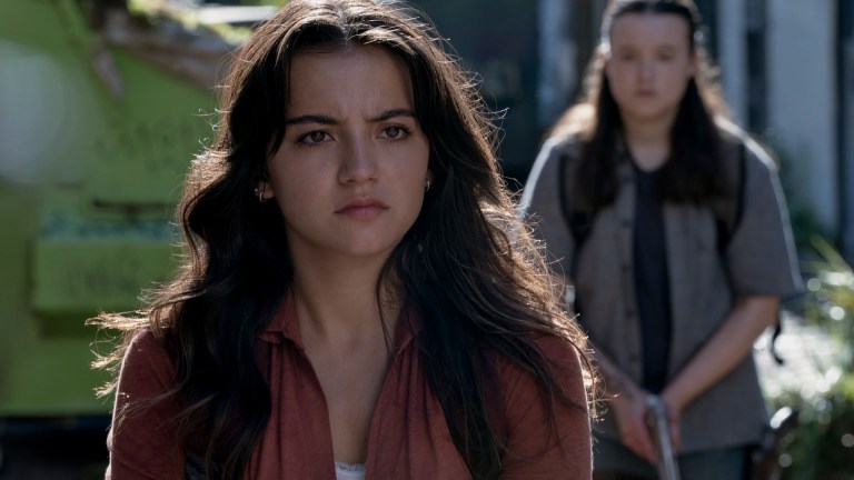 Dina (Isabela Merced) and Ellie (Bella Ramsey) on the streets of Seattle in The Last of Us season 2