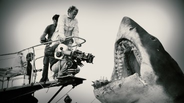 Steven Spielberg and Bruce on Jaws Set