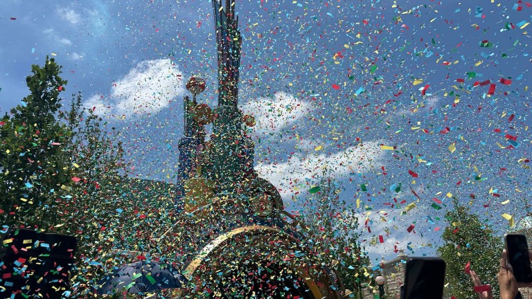 Confetti falls on Super Nintendo World at Universal Epic Universe