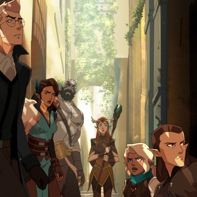 Percy (Taliesin Jaffe), Vex (Laura Bailey), Grog (Travis Willingham), Keyelth (Marisha Ray), Pike (Ashley Johnson), Vax'ildan (Liam O'Brien)