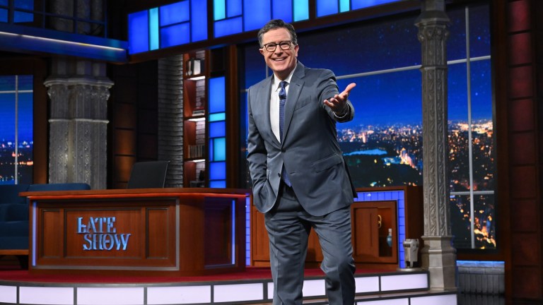 The Late Show with Stephen Colbert during Thursday’s July 17, 2025 show. Photo: Scott Kowalchyk ©2025 CBS Broadcasting Inc. All Rights Reserved.