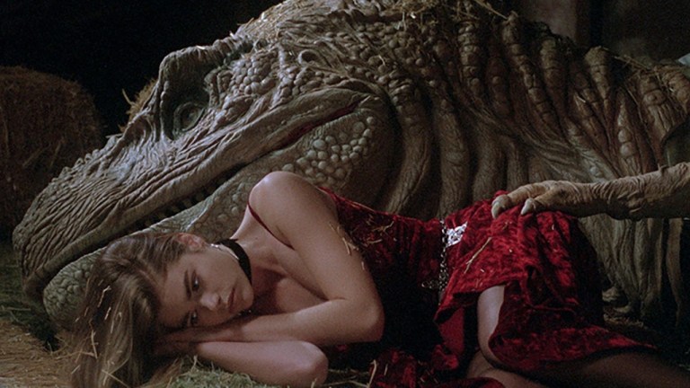 Denise Richards and a dinosaur in Tammy and the T-Rex