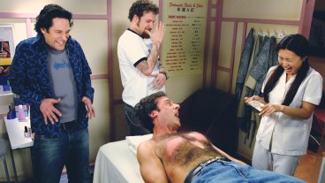 Paul Rudd, Seth Rogan, and Steve Carrell in The 40-Year-Old Virgin