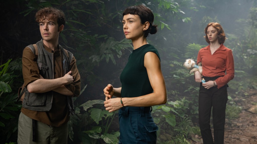 FX's Alien: Earth -- "Emergence" -- Season 1, Episode 7 (Airs Tues, Sept 16) -- Pictured: Alex Lawther as Hermit, Sydney Chandler as Wendy, Lily Newmark as Nibs.