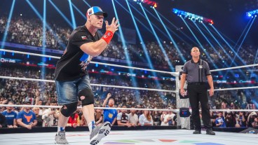 PARIS, FRANCE - AUGUST 31: John Cena makes his entrance during WWE Clash in Paris at Paris Le Defense Arena on August 31, 2025 in Paris, France.