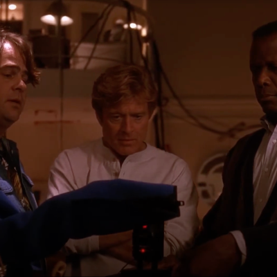 Dan Aykroyd, Robert Redford, and Sidney Poitier in the film Sneakers.