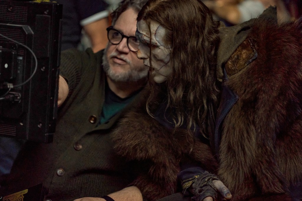 Guillermo del Toro and Jacob Elordi on Frankenstein set