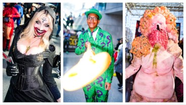 Cosplays of Bela Dimitrescu, The Riddler, and an Infected from The Last of Us.