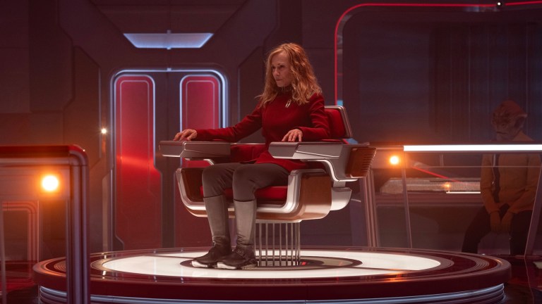 Holly Hunter in season 1, episode 1 of Star Trek: Starfleet Academy streaming on Paramount+. Photo Credit: Brooke Palmer/Paramount+