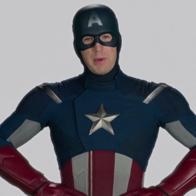 Captain America (Steve Rogers) filming a PSA in Spider-Man: Homecoming.