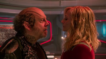 L-R: Paul Giamatti as Nus Braka and Holly Hunter as Chancellor Nahla Ake in season 1 , episode 1 of Star Trek: Starfleet Academy streaming on Paramount+. Photo Credit: Brooke Palmer/Paramount+