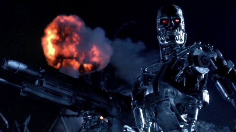 A machine soldier amid the apocalypse in Terminator 2: Judgment Day.