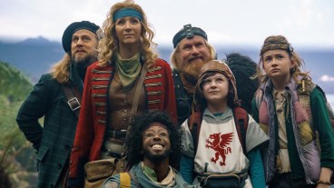 Tadhg Murphy, Lisa Kudrow, Roger Jean Nsengiyumva, Rune Temte, Kal-El Tuck and Kiera Thompson in "Time Bandits," now streaming on Apple TV.