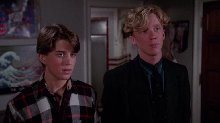 Anthony Michael Hall as Gary Wallace and Ilan Mitchell-Smith as Wyatt Donnelly in Weird Science.