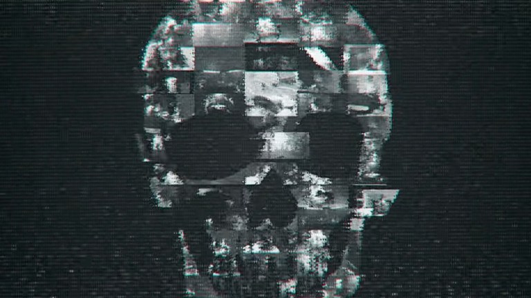 A pixilated skull from the trailer for Faces of Death.