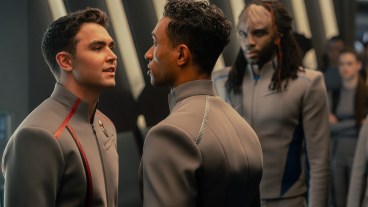 George Hawkins†as†Darem and Sandro Rosta†as†Caleb in Star Trek: Starfleet Academy, episode 1, season 1, streaming on Paramount+, 2025. Photo Credit: Brooke Palmer/Paramount+.