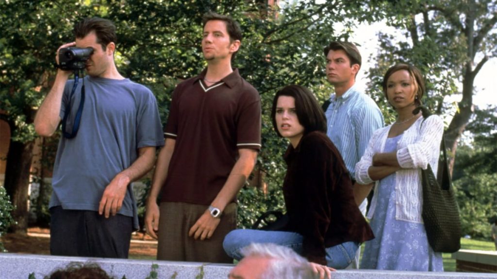 The cast embodies the clever, self-aware horror that made this sequel a standout in the ’90s slasher genre.