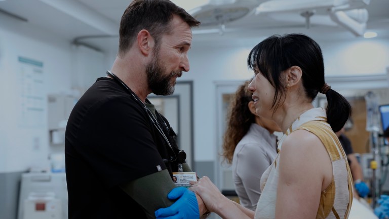 A scene featuring Noah Wyle as Dr. Robby in The Pitt season 2 episode 3. Mark has normal CT results but his potassium levels are low.