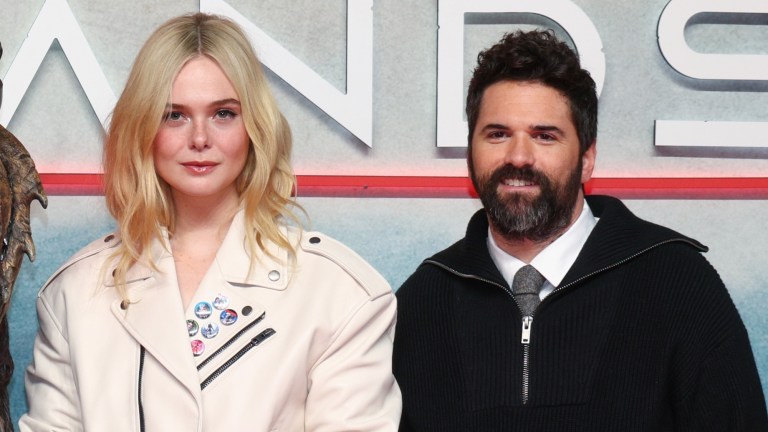 Dan Trachtenberg and Elle Fanning at Predator Badlands premiere