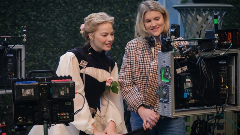 Emerald Fennell and Margot Robbie on Wuthering Heights set