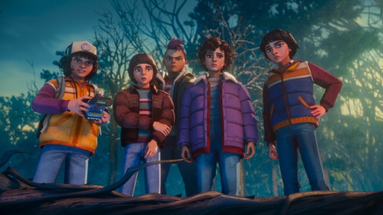 Stranger Things: Tales From '85 (L to R) Braxton Quinney as Dustin, Benjamin Plessala as Will, Brooklyn Davey Norstedt as Eleven and Luca Diaz as Mike in Stranger Things: Tales From '85. Cr. COURTESY OF NETFLIX © 2026