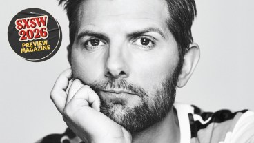 Black and white photo of Adam Scott.