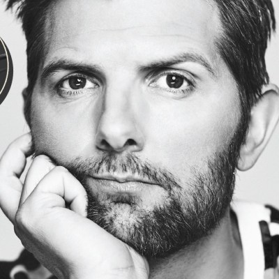 Black and white photo of Adam Scott.