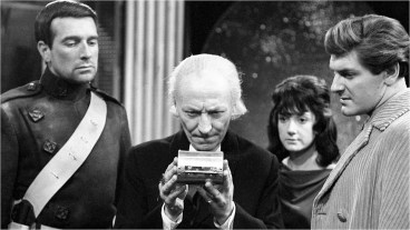 Nicholas Courtney as Bret Vyon, William Hartnell as The Doctor, Adrienne Hill as Katriana and Peter Purves as Steven in Doctor Who episode The Devil's Planet