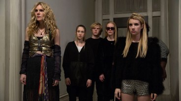 AMERICAN HORROR STORY: COVEN Go to Hell - Episode 312 (Airs Wednesday, January 22, 10:00 PM e/p) --Pictured: (L-R): Lily Rabe as Misty Day, Taissa Farmiga as Zoe, Evan Peters as Kyle, Sarah Paulson as Cordelia, Emma Roberts as Madison -- CR. Michele K. Short/FX