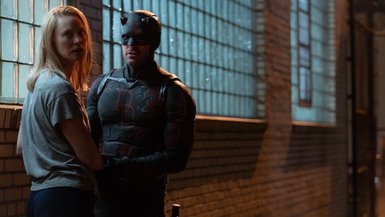 L-R: Matt Murdock / Daredevil (Charlie Cox) and Karen Page (Deborah Ann Woll) in Marvel Television's DAREDEVIL: BORN AGAIN SEASON 2, exclusively on Disney+. Photo by Jojo Whilden. © 2026 MARVEL.