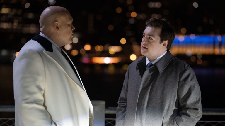 (L-R) Wilson Fisk / Kingpin (Vincent D’Onofrio) and Daniel Blake (Michael Gandolfini) in Marvel Television's DAREDEVIL: BORN AGAIN SEASON 2, exclusively on Disney+. Photo by Jojo Whilden. © 2026 MARVEL.