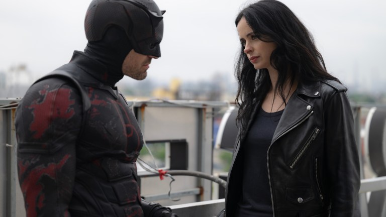 Matt Murdock/Daredevil (Charlie Cox) and Jessica Jones (Krysten Ritter) in Marvel Television's DAREDEVIL: BORN AGAIN SEASON 2, exclusively on Disney+. Photo by Jojo Whilden. © 2026 MARVEL.
