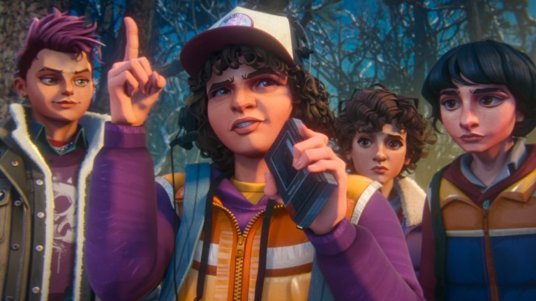 Stranger Things: Tales From '85: Season 1. (L-R) Odessa A’zion as Nikki, Braxton Quinney as Dustin, Brooklyn Davey Norstedt as Eleven, and Luca Diaz as Mike in Stranger Things: Tales From '85: Season 1. Cr. NETFLIX © 2026