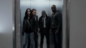 Krysten Ritter, Finn Jones, Charlie Cox and Mike Colter in Marvel's The Defenders