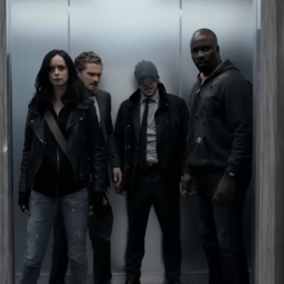 Krysten Ritter, Finn Jones, Charlie Cox and Mike Colter in Marvel's The Defenders